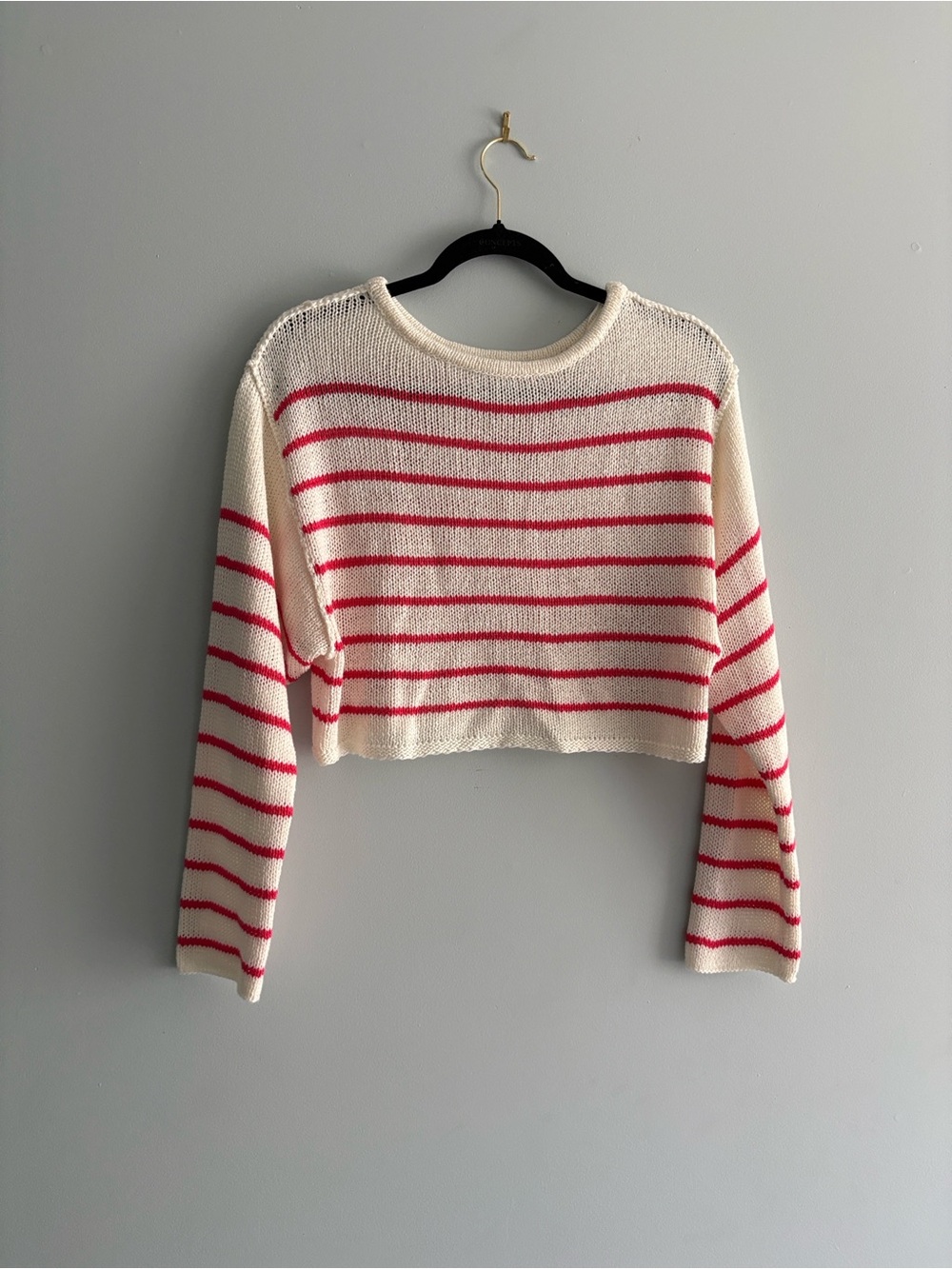 Love Tree Cream and Pink Striped Cropped Sweater